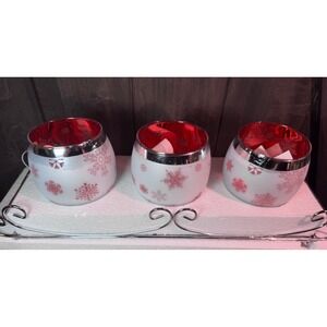 Mikasa Celebrations‎ Set of 3 Frosted Glass Snowflake Votive Holders Holiday
